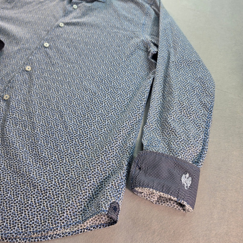 Ganesh Mens XL Blue White Micro Geometric Print Long Sleeve Button Down Shirt - Picture 5 of 6